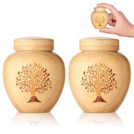 Small Urn for Human Ashes Made of Bamboo, Mini Urn for Ashes People with Engraved Tree of Life Pattern, Mini Keepsake Urn for Pets Ashes (Tree of Life, Pack of 2)