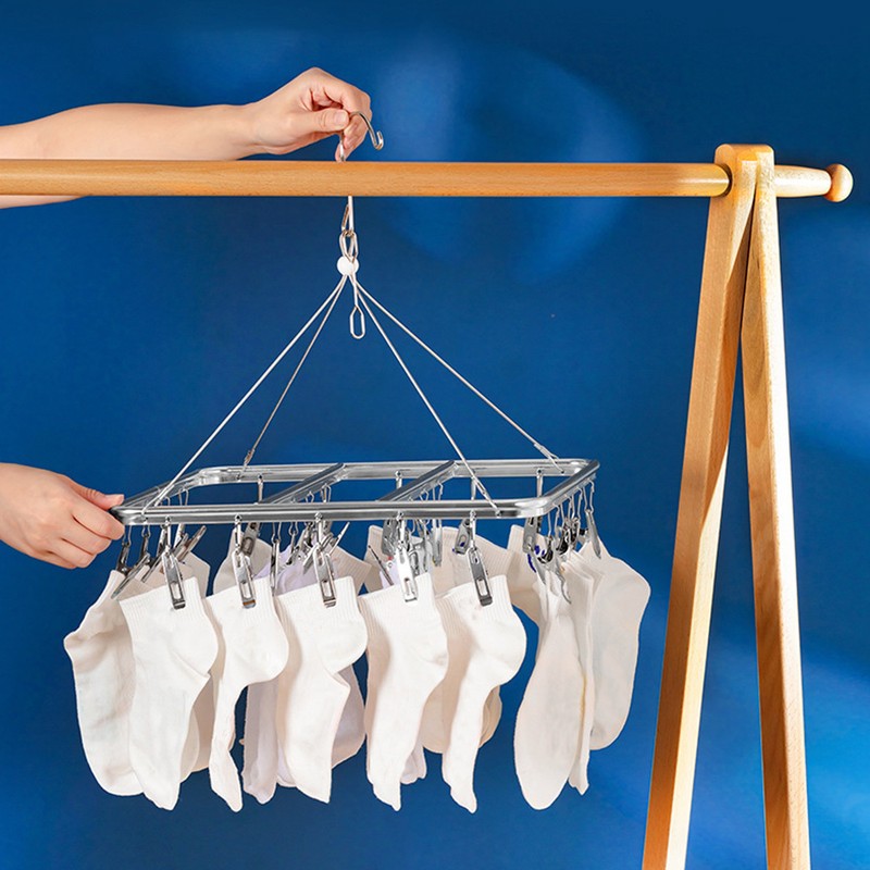 Multifunction Aluminum Alloy Laundry Drying Rack with 26 Clips for