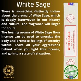 Satya Nag Champa White Sage Incense Sticks Pack of 3 with BURLAS® Incense Holder for Meditation, Positivity, Aromatherapy, Yoga, Healing and Relaxation