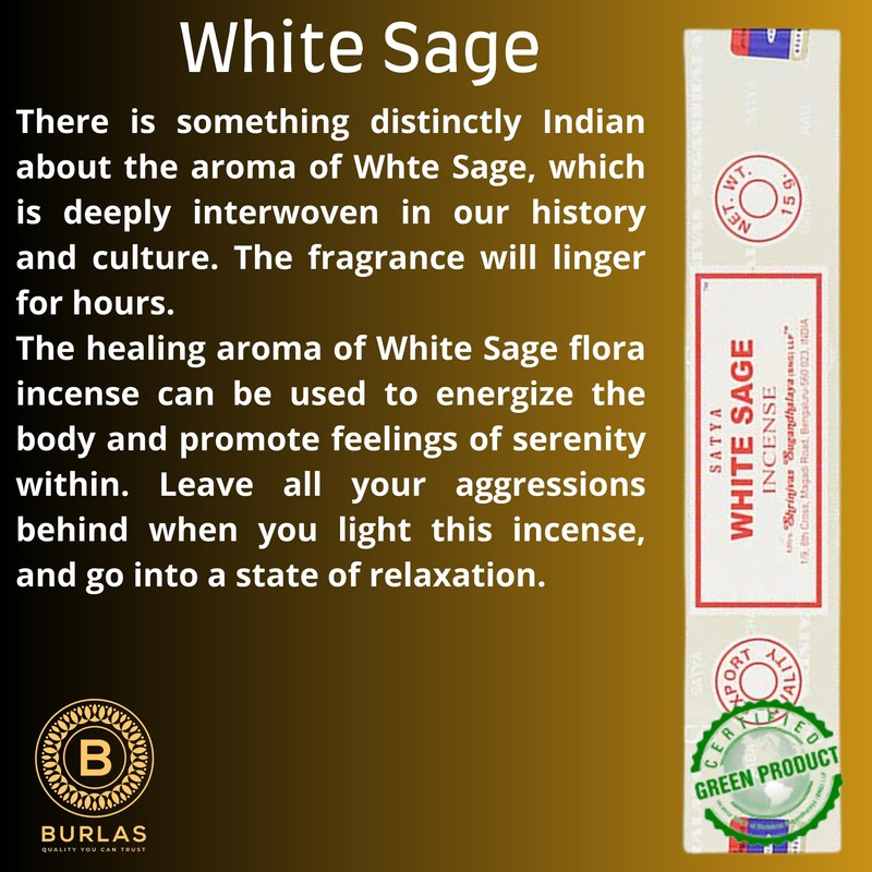 Satya Nag Champa White Sage Incense Sticks Pack of 3