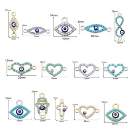 GraceAngie 28pcs Assorted Evil Eye Connectors Pendants Mix Shapes Blue Evil Eye Rhinestone Connector Bead Charms for Bracelet Necklace Crafts DIY