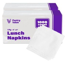 Pantry Value, [1000 Count - 6x6 Inch folded] 1-ply White Lunch Napkins - Disposable Absorbent Paper Napkins for Everyday use, Events, Parties (12x12 Inch unfolded)