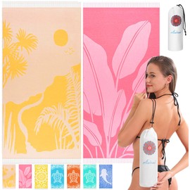 2 Pack Turkish Beach Towel Quick Dry Absorbent Cotton Lightweight Thin Bathroom Bath Pool Swim Towels Extra Large Oversized Sand Free Towel Beach Accessories Essentials Stuff Adults Gift Yellow Pink
