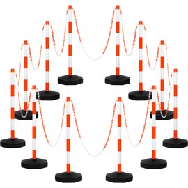 Amylove 12 Packs Traffic Delineator Post Cone with Base, Traffic Cones Safety Cones Caution Cones Plastic Stanchion Chain Safety Barriers with 6.6 Feet Link Chain and S Hooks for Parking Lot (Orange)