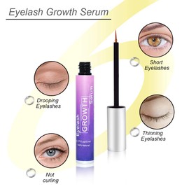 EONFAVE Eyelash Serum Without Hormones, Long Eyelash Growth Serum, Eyelash Serum Growth for Nourishing and Thickens Eyelashes, Promotes Growth Eyelashes, Fuller Stronger Lashes, Purple, 5 ml
