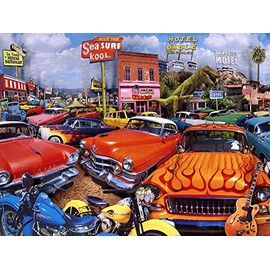 The Jigsaw Puzzle Factory Classic Cars Motel, Bar & Drive Inn Puzzle Games for Adults and Kids Ages 12 and Up, Made in the USA, 750 Piece, Full Size is 18” X 24