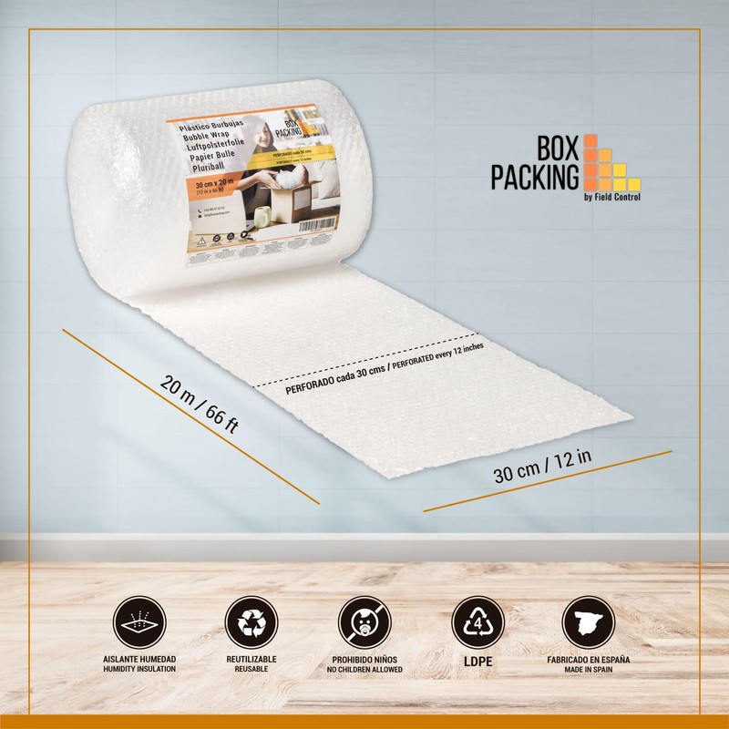 BOXPACKING Perforated Bubble Wrap Roll 30 cm Wide x 20