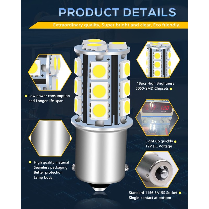 UNXMRFF 1156 LED Bulb White Super Bright 1073 1003 BA15S
