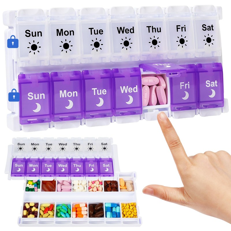 Shintop Am Pm Pill Organizer 7 Day, Push Button Weekly