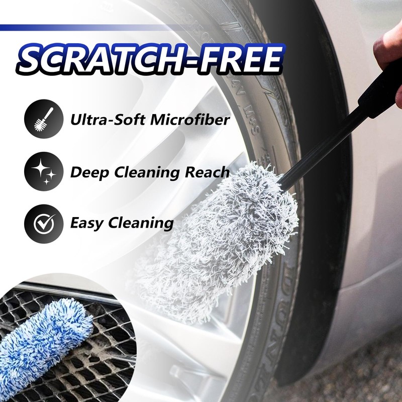 OJJ 2026 New 2pcs Long Handle Microfiber Wheel Brush Car