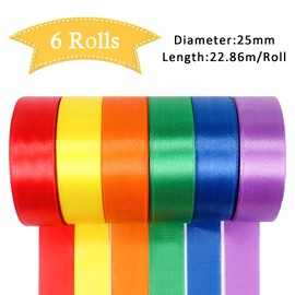 ihaspoko 25mm Wide Satin Ribbon – 6 Polyester Satin Ribbon, 22 m Gift Ribbon for Gift Wrapping, Weddings, Crafts