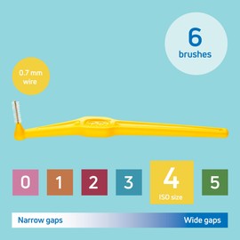 TePe Interdental Brush Angle, Yellow, 0.7mm/ISO 4, 6pcs, Plaque Remover, Easy and efficient Cleaning Between Teeth, Tooth Floss for Small Gaps, Carton Pack