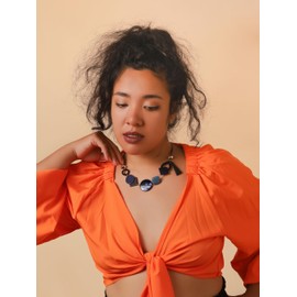 MINACHI Vintage Blue Wooden Geometric Pendant Necklace, Personality Necklace, Gift for Women