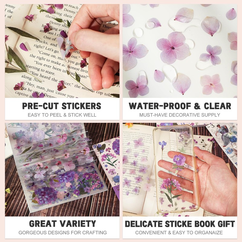 NOGAMOGA Aesthetic Floral Sticker Book, 20 Sheets, Clear Nature Sticker