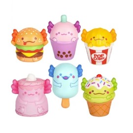 Mini Squish Axolotl Foodie Friends - Slow Rise Stress Relief, Fidget Toy, Sensory Play, Party Favors, Reward Chest, Treasure Chest, Goodie Bags - Hamburger, Popcorn, Ice Cream, and More! - 6 Piece