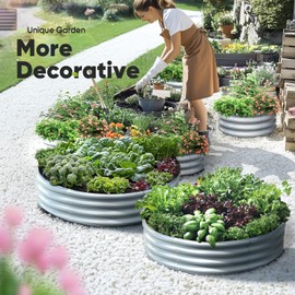 KING BIRD Raised Garden Bed Galvanized Round Planter Box Outdoor for Gardening, Plants, Vegetables, Flowers, Silver, 47x47x12 in 2 Packs