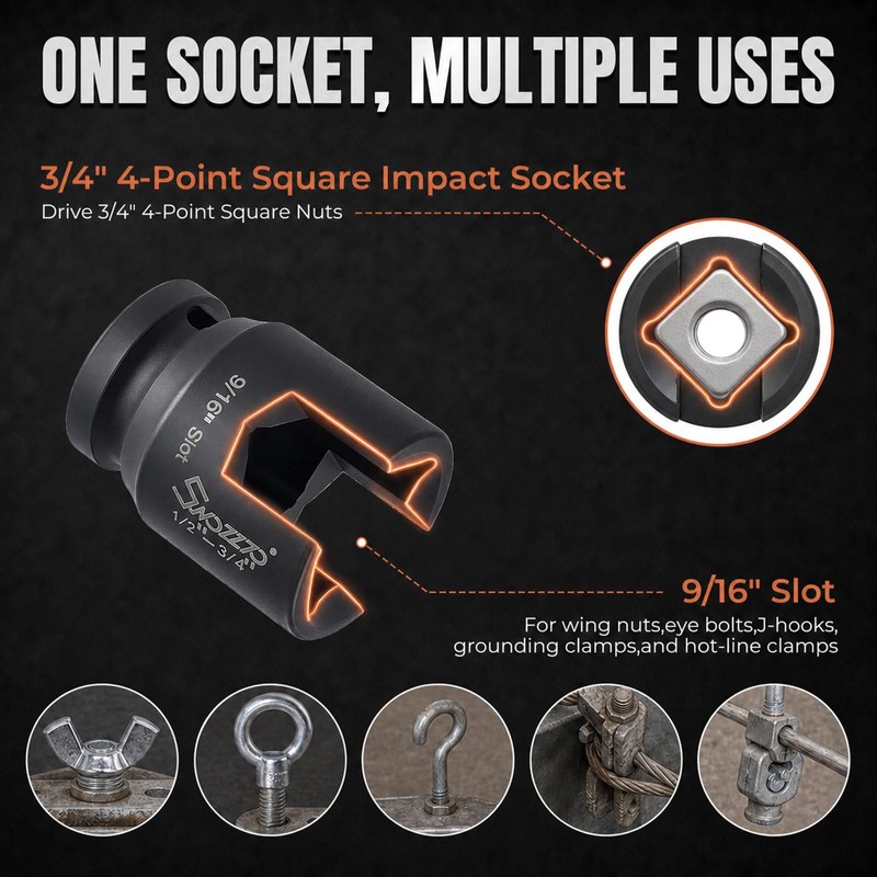 1/2” Drive Multi-Purpose Lineman Socket,with 1/4 Hex Shank,9/16" Slot