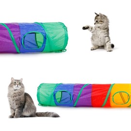 PAOPO Cat Tunnel for Indoor Cat, Cat Toy Tunnel Cat Tube Tunnel 2 Way Collapsible Interactive Peek Hole with Ball Crinkle Cat Tunnel Tube Best for Cat, Kitten, Puppy, Rabbit