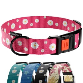 CollarDirect Floral Dog Collar Nylon Pattern Flower Print Adjustable Pet Collars for Dogs Small Medium Large Puppy (Pink, Neck Fit 18"-26")