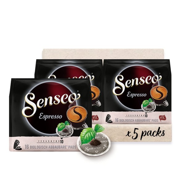 Senseo Coffee Pods Espresso, 80 Pods, 16Count Pods (Pack Of 5) for Coffee Makers, Hot Coffee, Cold Brew Coffee, Espresso, 80Count, 4051963