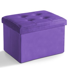 Storage Ottoman Folding Foot Stool Velvet Foot Rest with Padded Modern Ottoman with Storage for Living Room Puppy Step Stool 17x13x13in(Purple)