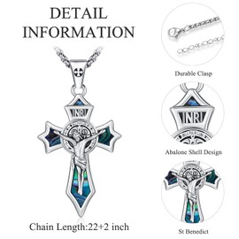 Crucifix Necklace Men St Benedict Medals Cross Pendant Necklace Silver Benedict Protection Cross Pendant Necklace Jesus Necklace Women Abalone Shell