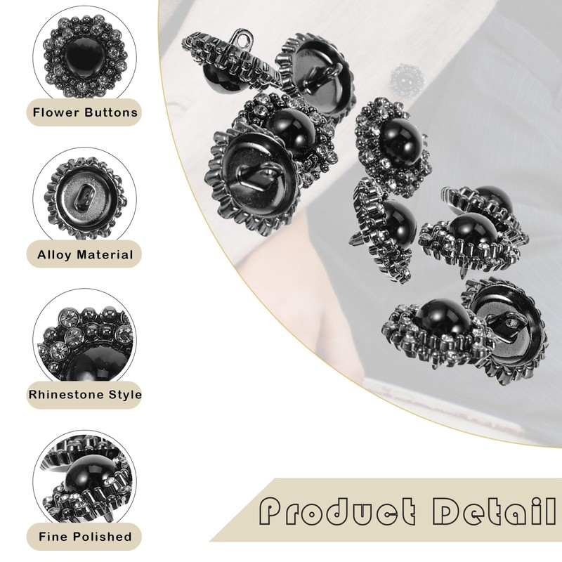 Lwzko 20 Pieces Rhinestone Buttons 20mm Rhinestone Buttons Black Vintage