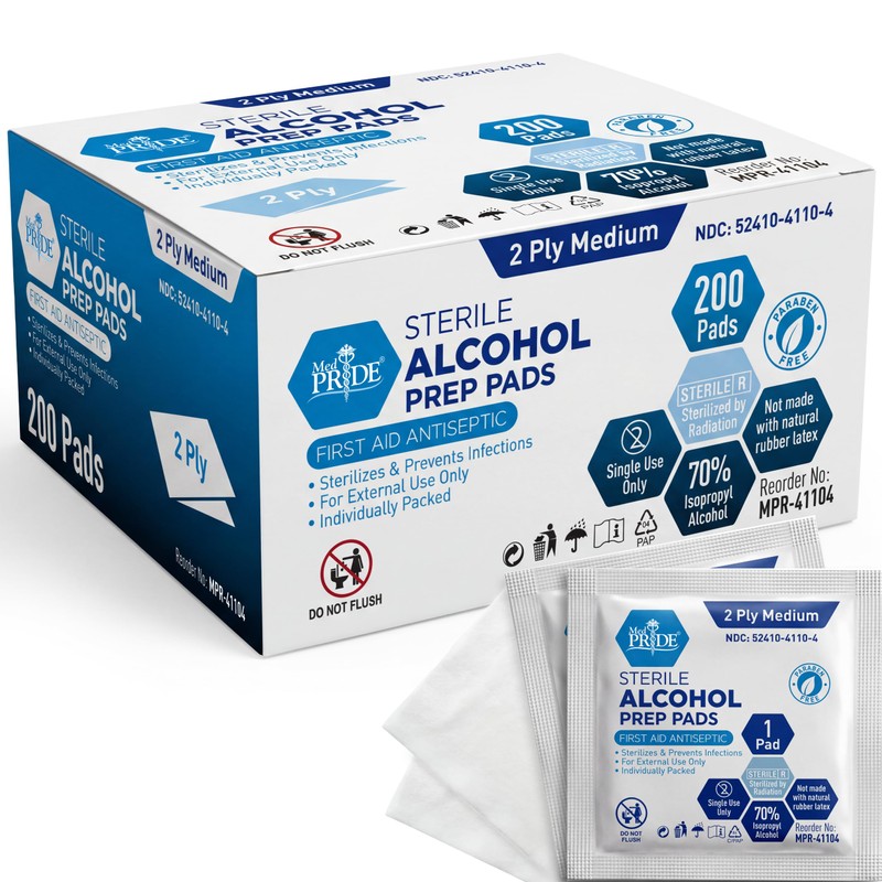 MED PRIDE Almohadillas de preparación de alcohol estéril, 70% isopropilo,