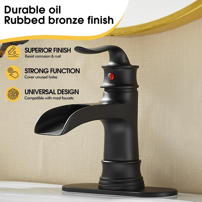 FRANSITON Waterfall Faucet Bathroom Faucet Single Handle One Hole Matte