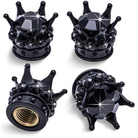 MEAJOO 4PCS Crown Bling Tire Stem Valve Caps, Crystal Diamond Car Wheel Tire Valve Caps Universal Copper Core Stem Covers for Cars, SUV, Trucks, Bikes, Motorcycles, Bicycles (Black)