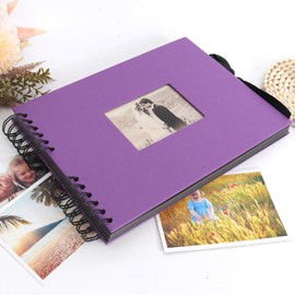 RECUTMS Photo Albums Scrapbook 80 Black Pages Scrapbooking Craft Paper Scrap Book Memories For DIY Wedding Birthday Adventure Book Anniversary Family Guest Book Gifts Present (Purple）