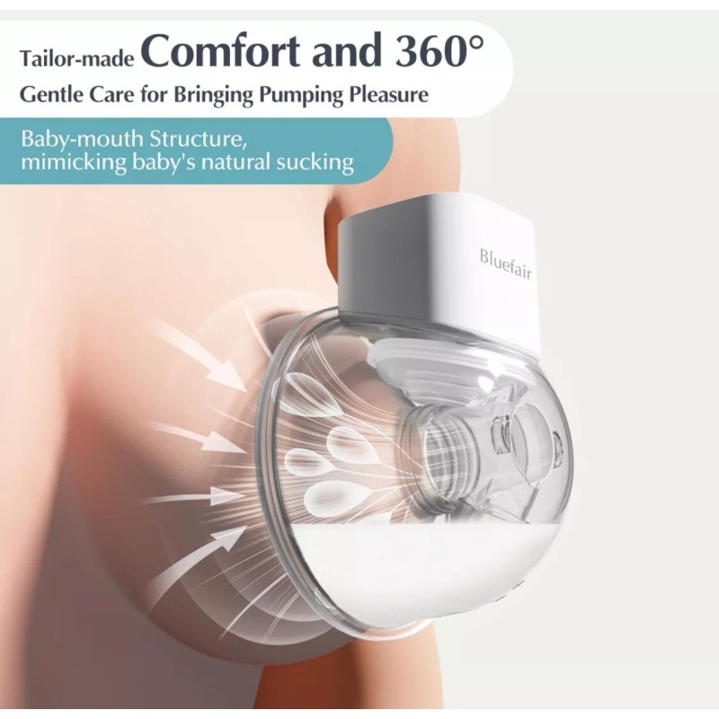 Bluefair Wearable Double Breast Pump 180ml/6oz 3 Modes Feed, Massage,