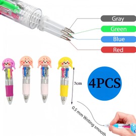 Omeblos Multi Coloured Pens All in One, Party Bag Pens, Ponytail Girl Multicoloured Pen, 4-in-1 Ballpoint Pens, Cute Pen Bulk for Kids Students, Classroom School Supplies, Birthday Party Favors