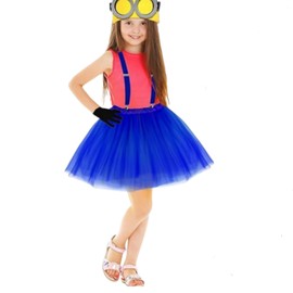 Disfraces de Halloween para niños,Adecuado para juegos de rol,Accesorios para disfraces de Halloween. 6 piezas incluye Gafas, gorro amarillo, botones,tutú azul, tirantes y guantes.