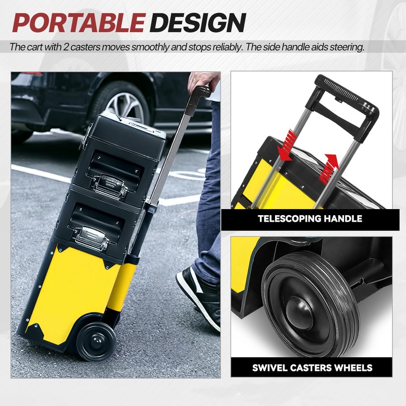 D SOLUTIONS Rolling Tool Box, 3-Drawer Stackable Storage Trolley Garage