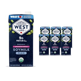 Westsoy Leche De Soja Orgánica West Life, Sin Azúcar, Baja En Azúcar, 9 G De Proteína, Alternativa Láctea Vegana, Sin Lactosa, No Perecedera, 32 Oz (Paquete De 6)