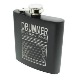 Drummer Gifts For Men Drummer Nutritional Facts Label 6oz Stainless Steel Hip Flask Black
