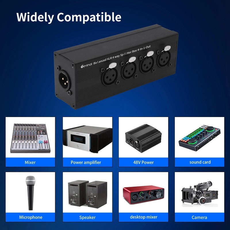 Devinal 4-IN-1-OUT XLR Audio Splitter Box, XLR 4 Female to