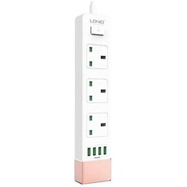 1.8M UK Extension Lead, 3 Gang Power Strip with 4 USB Ports – Rose/White – Multi Plug Socket, Surge Protected, Fast Charging, Compact Design for Home, Office, or Travel