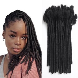 Loc Extension Human Hair Fully Handmade Human Hair for Women Men Kids Dreadlock Extensions Can Be Dyed and Bleached Real 100% Human Hair 0.8cm Width 12 Inch 10 Strands Natural Black