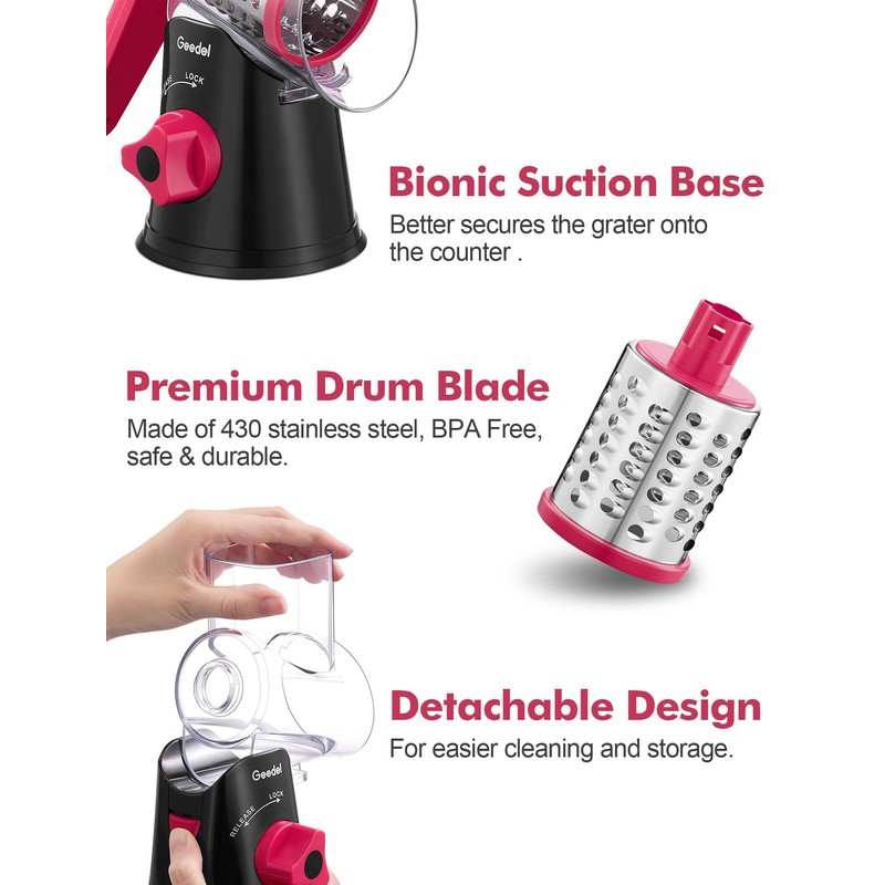 Geedel Rotary Cheese Grater, Kitchen Mandoline Vegetable Slicer