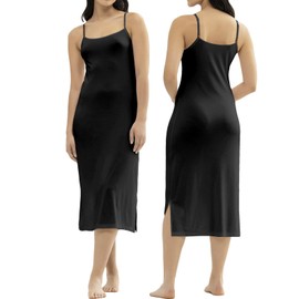 BestSale247 Women's Sexy Underdress with Adjustable Straps Underskirts Nightdress Sleepwear, Black (black long)