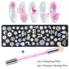 White Nail Stamping Plate Set Silicone Sponge Brush Flower Polish
