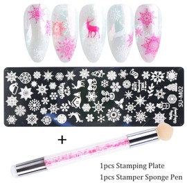 White Nail Stamping Plate Set Silicone Sponge Brush Flower Polish Transfer Stencils Geometry Template Double-Sided Head Stamper Polishing Drawing DIY Nail Art Manicure Tool Nail Art Accessories Pen