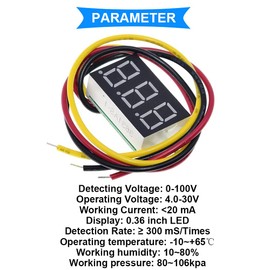 Youmile 3pcs DC 0-100V Mini Digital Voltmeter 0.36 Inch 3 Colors Red Green Blue LED Display 9 Pcs 3 Wire Voltage Tester with Alligator Clip