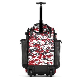 Boombah Rolling Catchers Superpack Baseball/Softball Gear Bag - PS-9124-3000C23 Digital Camo Charcoal/Red- Telescopic Handle and Holds 4 Bats - Wheeled Version