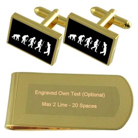 Evolution ape to man golf gold engraved money clip and Cuff Links Gift Set