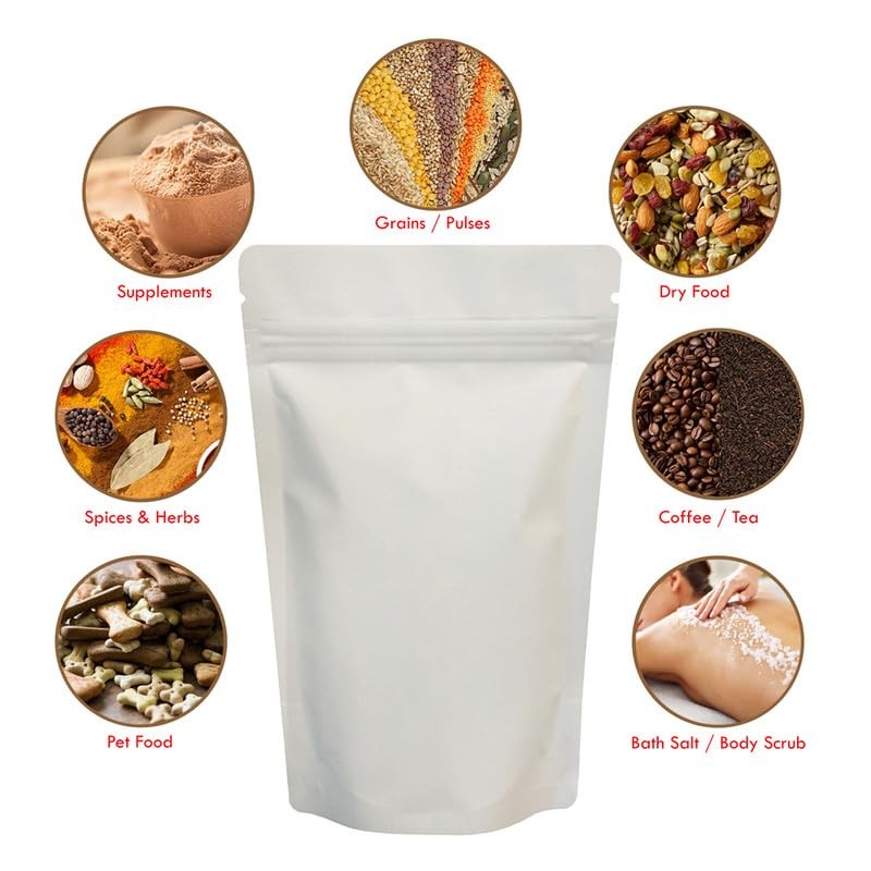 RIGHTPAK White Matt Stand Up Pouches with Resealable Zipper &