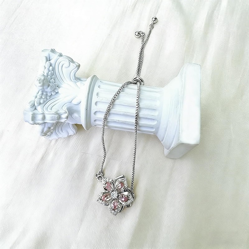 Lyfange 2PCS Spinning Flower Fidget Bracelet for Anxiety Rhinestone Flowers