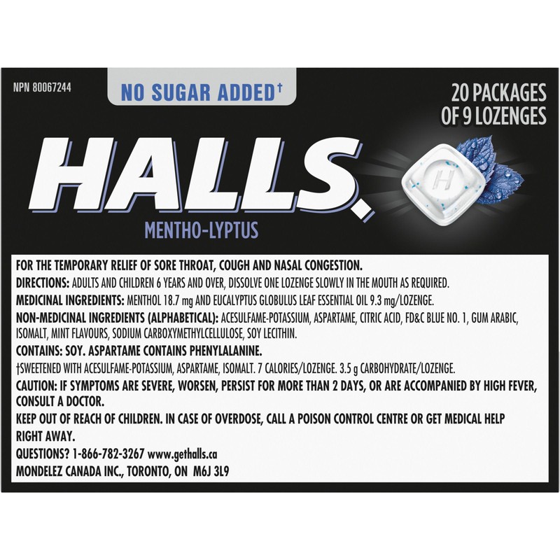 HALLS No Sugar Added Extra Strong, Cough Drops, Throat Lozenges,
